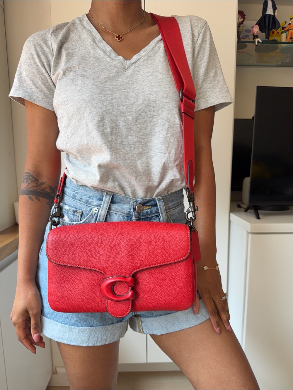 Authentic Coach Tabby Leather Shoulder Crossbody Bag Red Complete Set